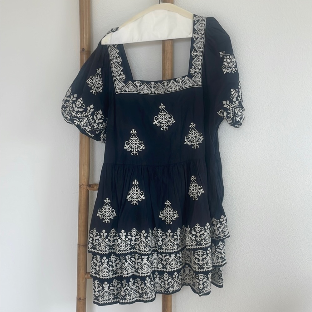 Navy Boden Dress with White Embroidery